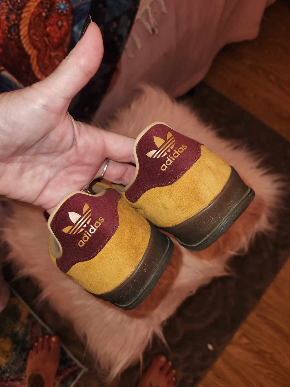 adidas Women's Suede Sneaker - Mustard Yellow & Burgundy Worn Once